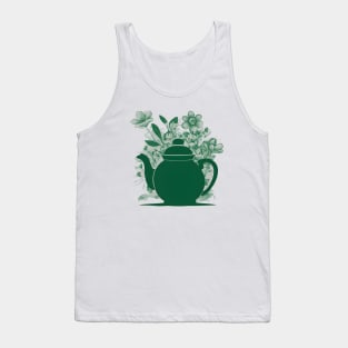 Pot of green Tea and Flowers Tank Top